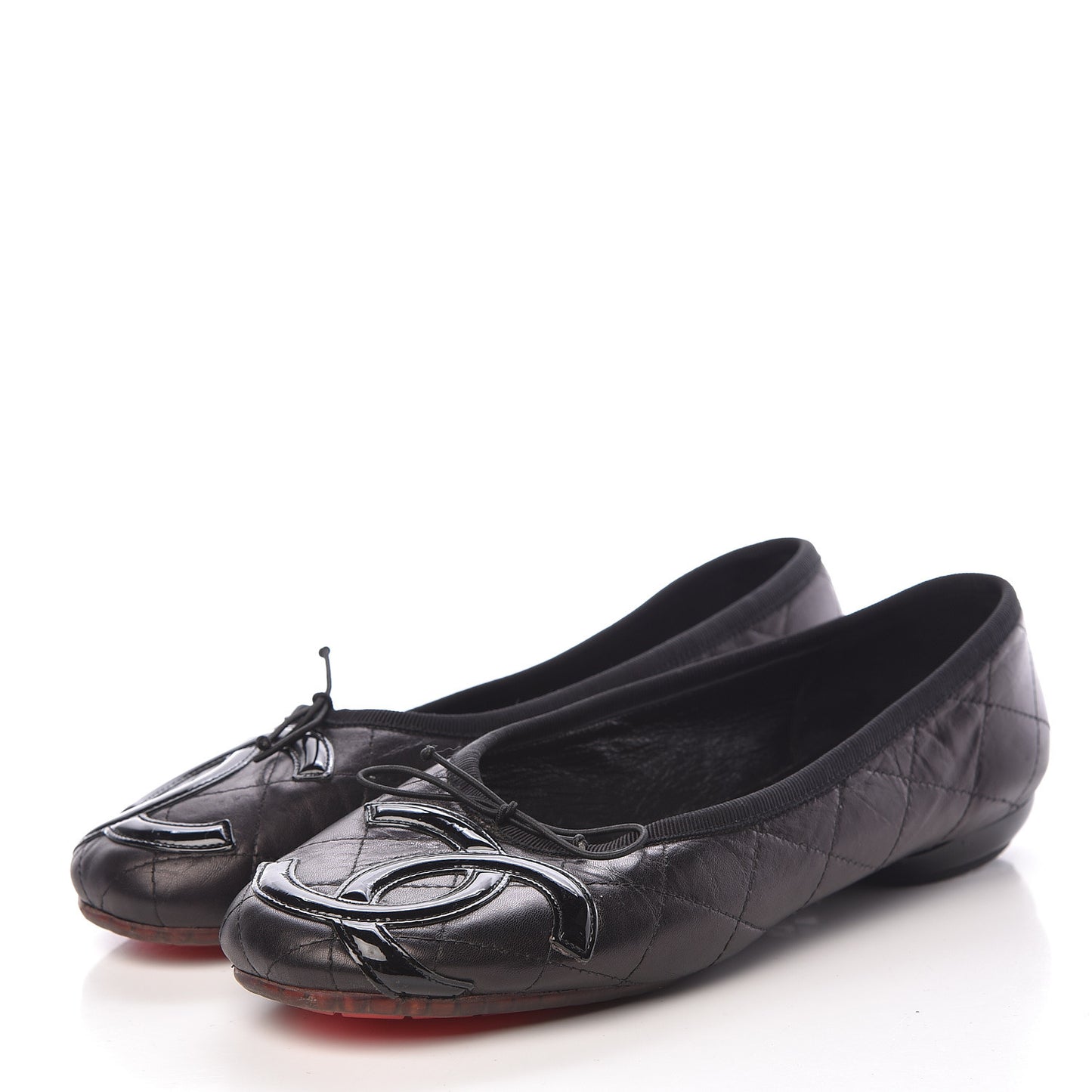 Lambskin Quilted Cambon Ballerina Flats 40.5 Black