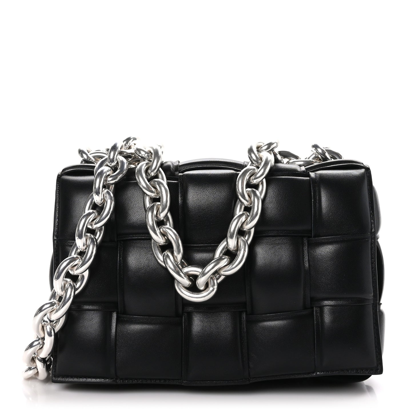 Lambskin Maxi Intreccio Padded Chain Cassette Crossbody Bag Black