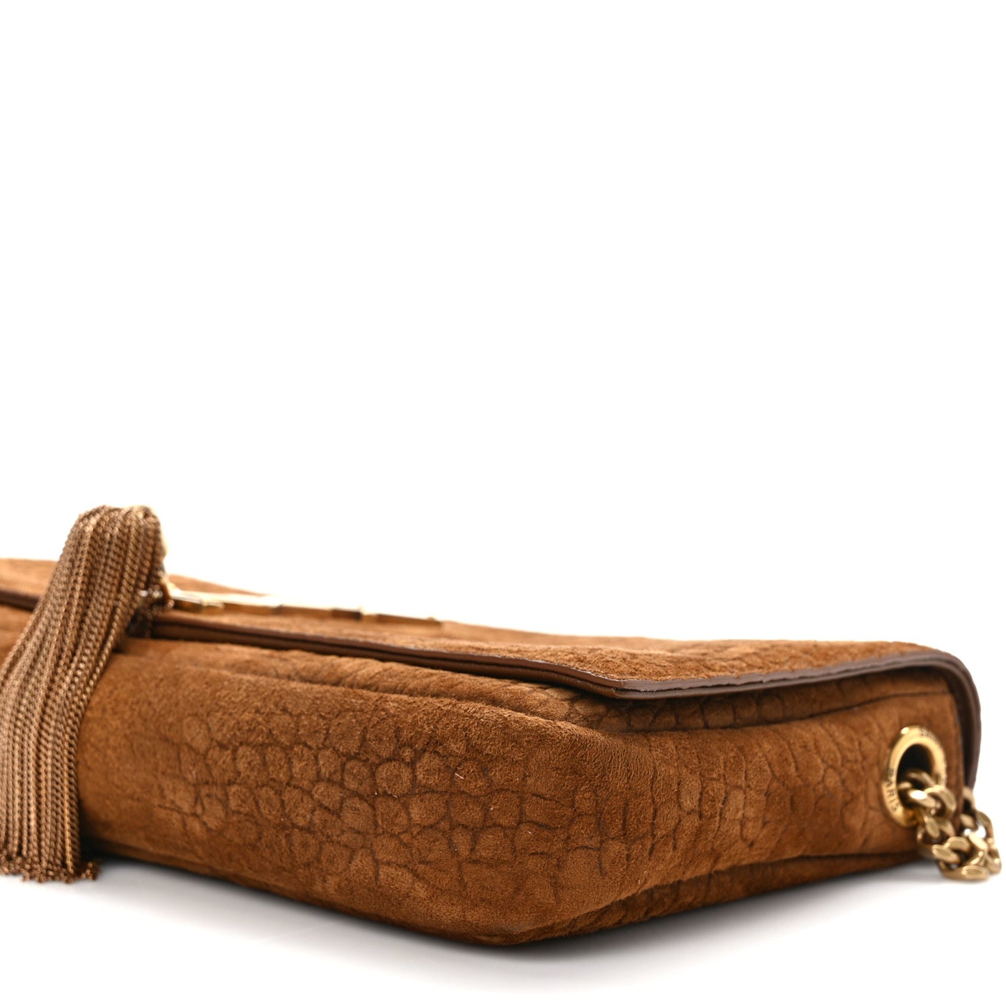 Crocodile Embossed Suede Monogram Tassel Kate 99 Tan