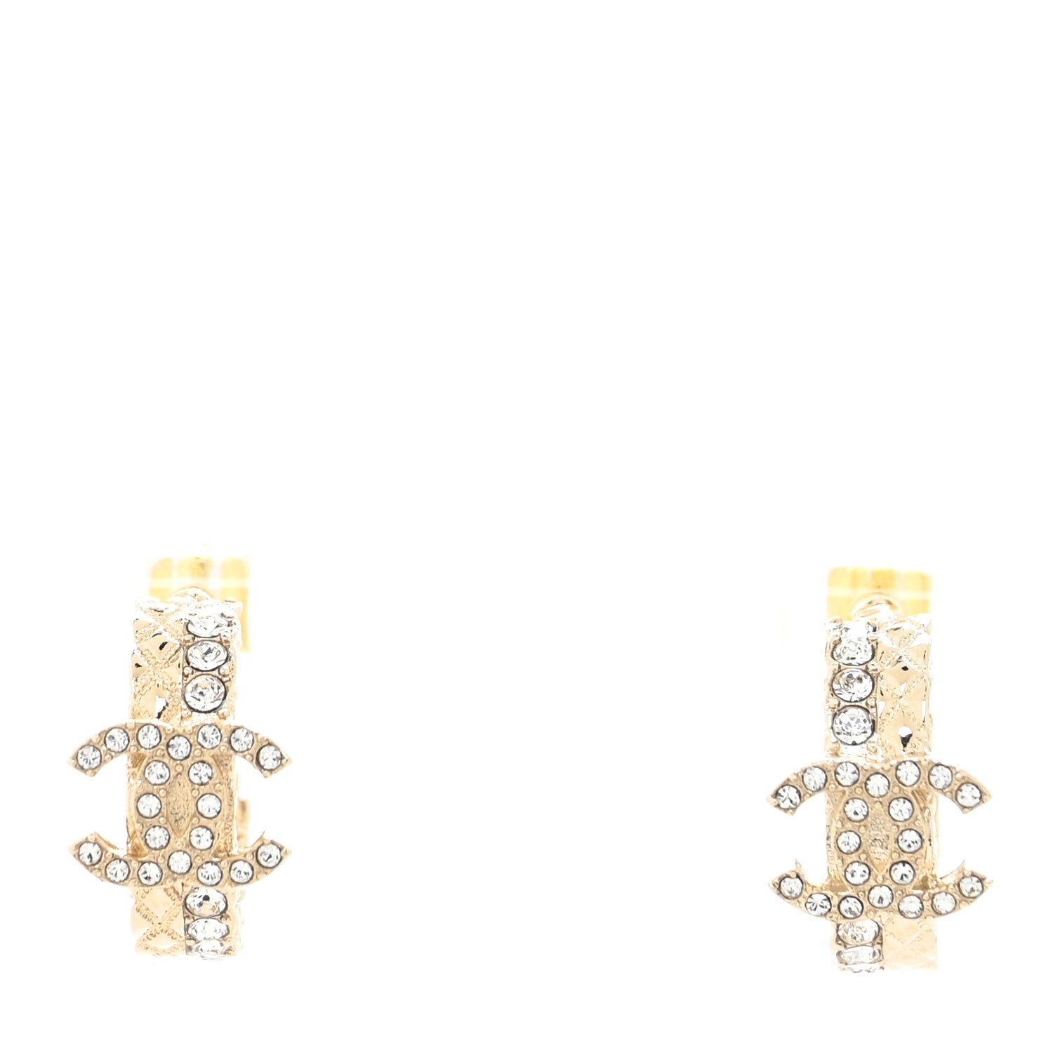 Chanel Metal Crystal Quilted CC Hoop Earrings Gold 1 of 4