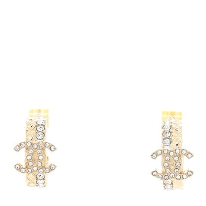 Chanel Metal Crystal Quilted CC Hoop Earrings Gold 1 of 4