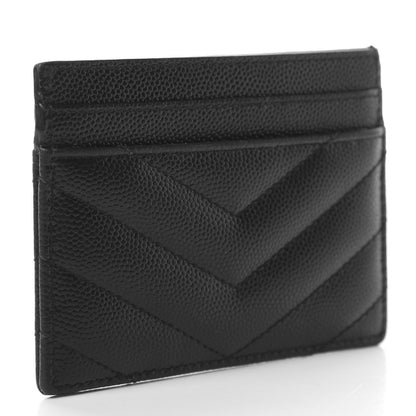Saint Laurent Grain De Poudre Matelasse Chevron Monogram Credit Card Case Black 3 of 7