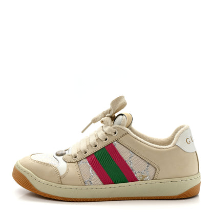 Gucci Lame GG Monogram Nubuck Web Screener Sneakers 36 Gardenia Silver Dusty Milk White 1 of 10