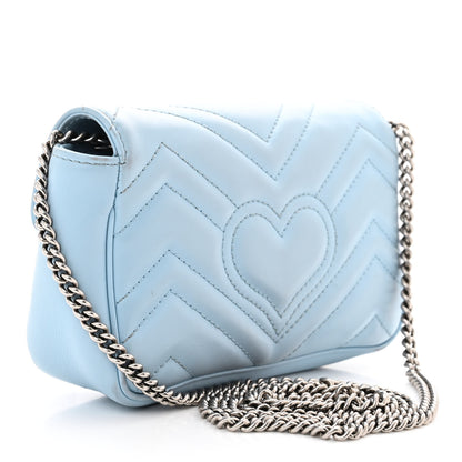 Gucci Calfskin Matelasse Super Mini GG Marmont Shoulder Bag Porcelain Light Blue 3 of 15