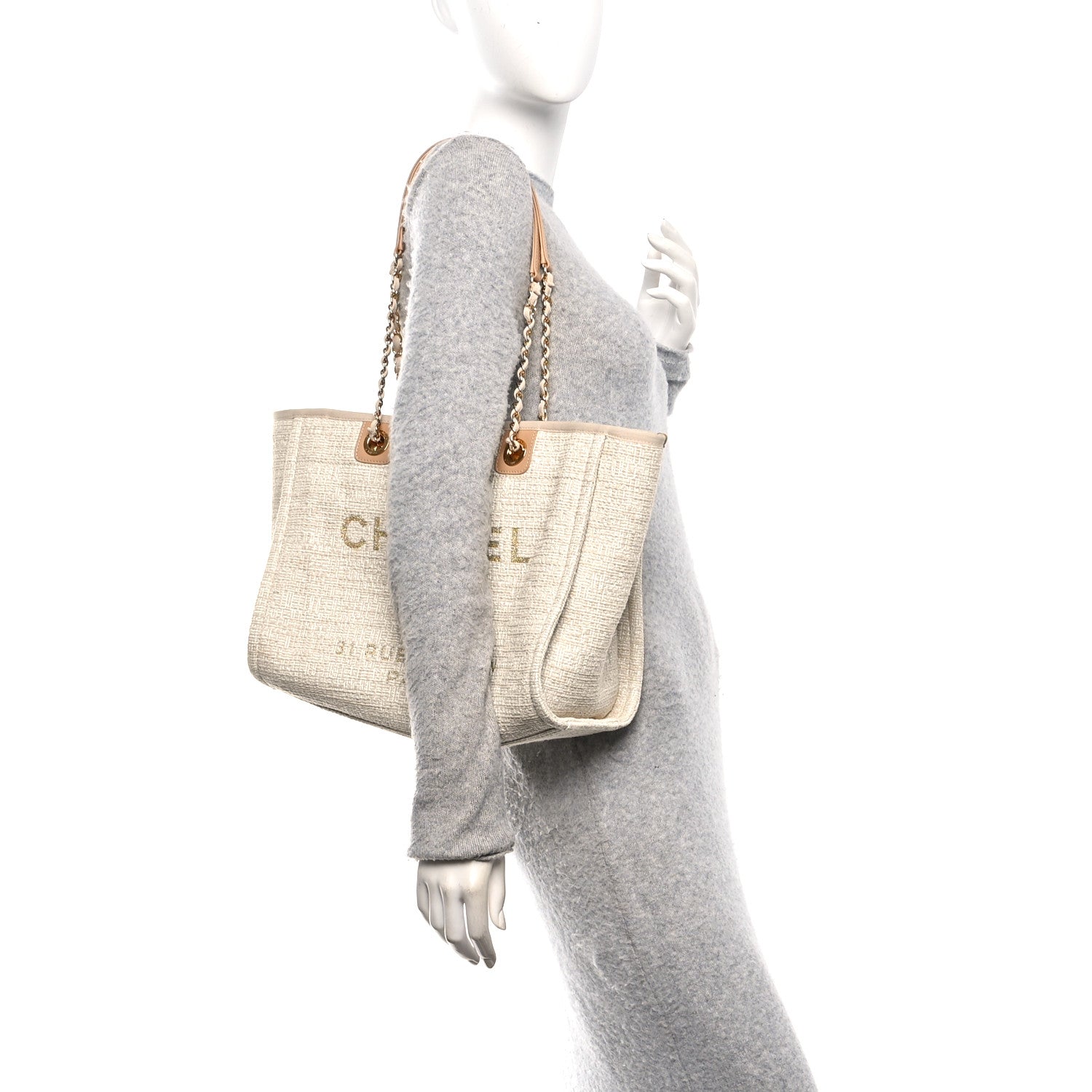 Chanel Lurex Boucle Small Deauville Tote Ivory 1817560 – FASHIONPHILE