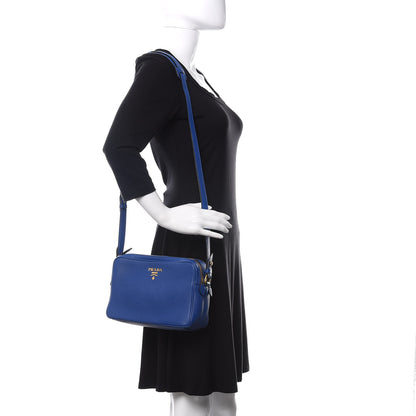 Prada Vitello Daino Medium Double Zip Shoulder Bag Azzurro 2 of 9