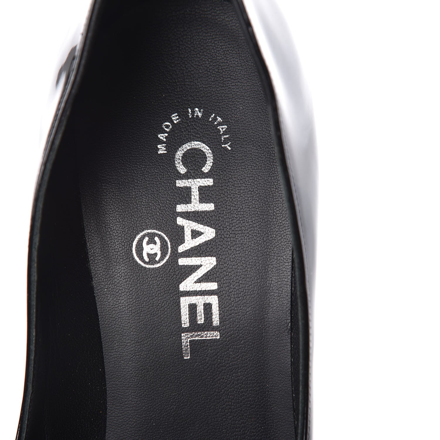 Chanel Patent Silver Cap Toe CC Pumps 37.5 Black 9 of 9