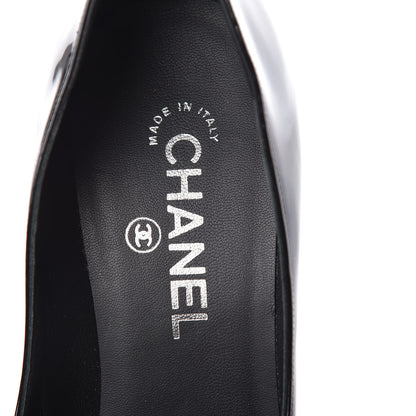 Chanel Patent Silver Cap Toe CC Pumps 37.5 Black 9 of 9