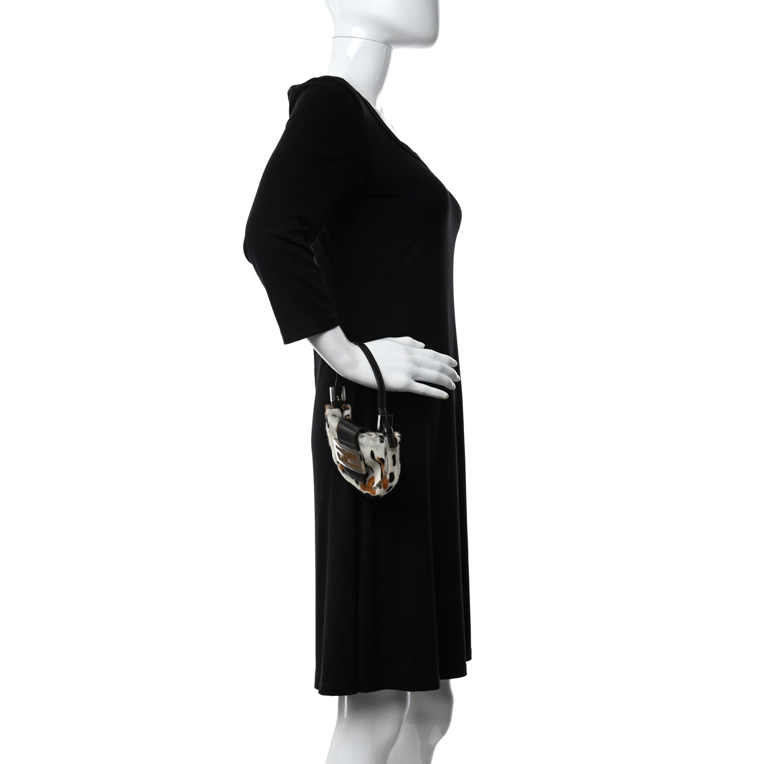 Fendi Calf Hair Leopard Print Croissant White Brown 2 of 12