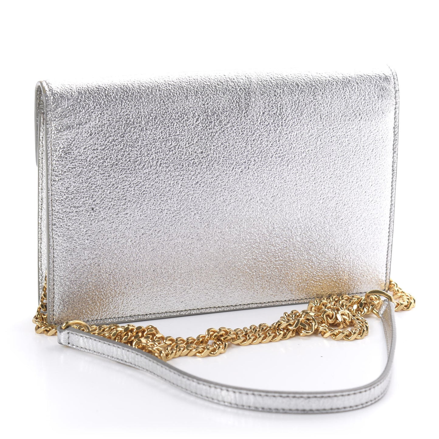 Metallic Calfskin Monogram Envelope Chain Wallet Platine