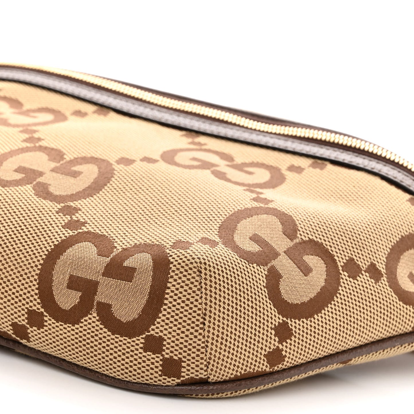 Monogram Jumbo GG Textured Dollar Calfskin Web Belt Bag Camel Ebony New Acero
