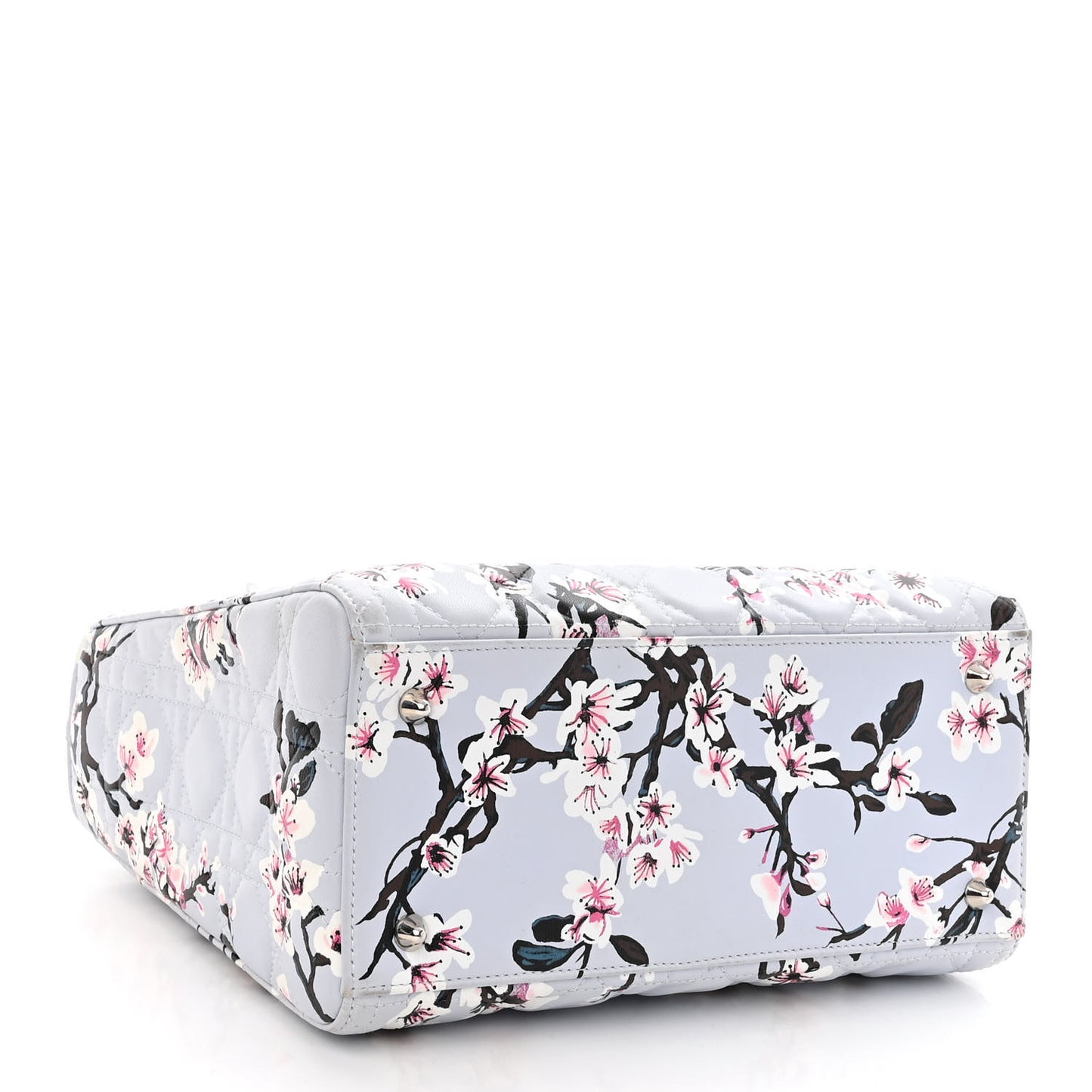 Lambskin Cannage Floral Printed Medium Lady Dior Light Blue