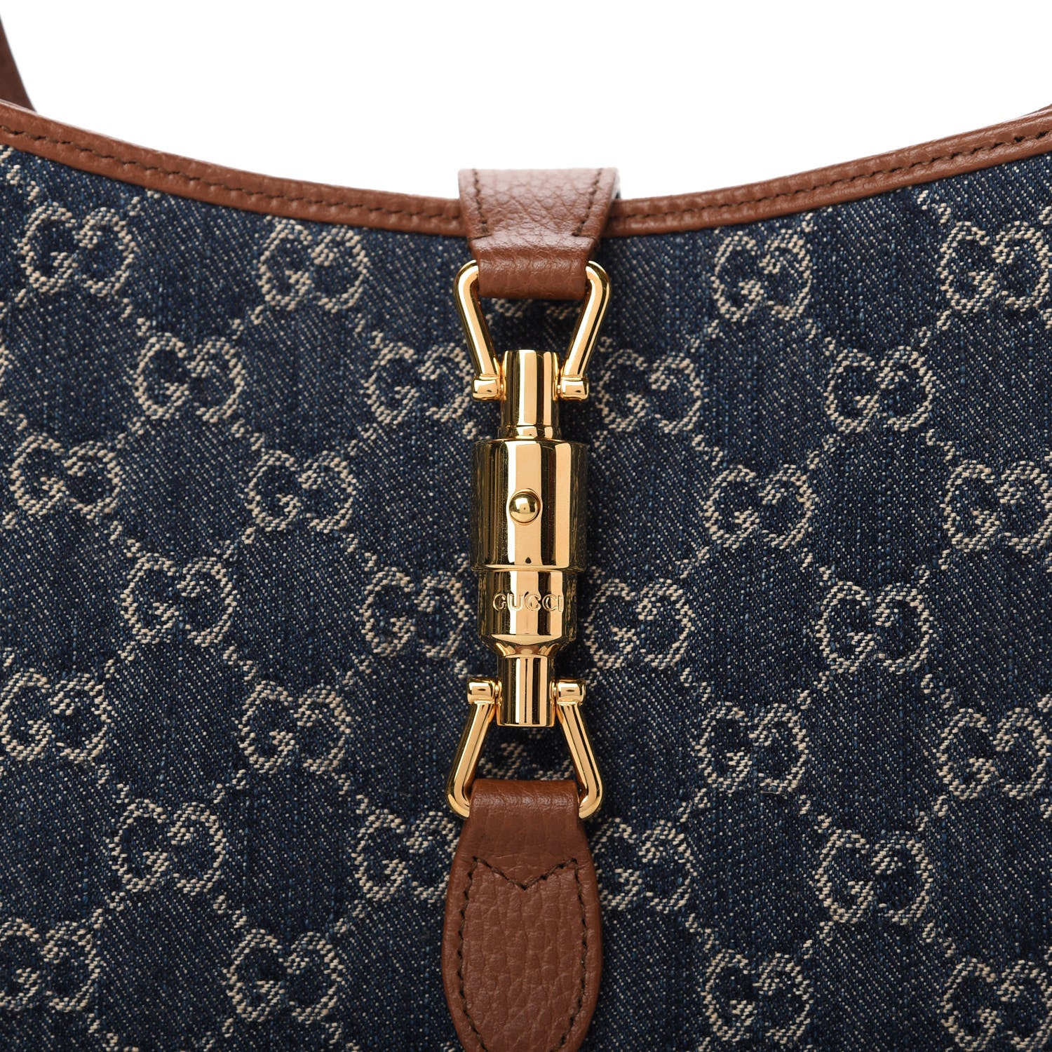 Gucci New Denim GG Monogram Calfskin Small Jackie 1961 Hobo Blue Tea Cuir 10 of 11
