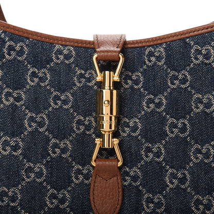 Gucci New Denim GG Monogram Calfskin Small Jackie 1961 Hobo Blue Tea Cuir 10 of 11