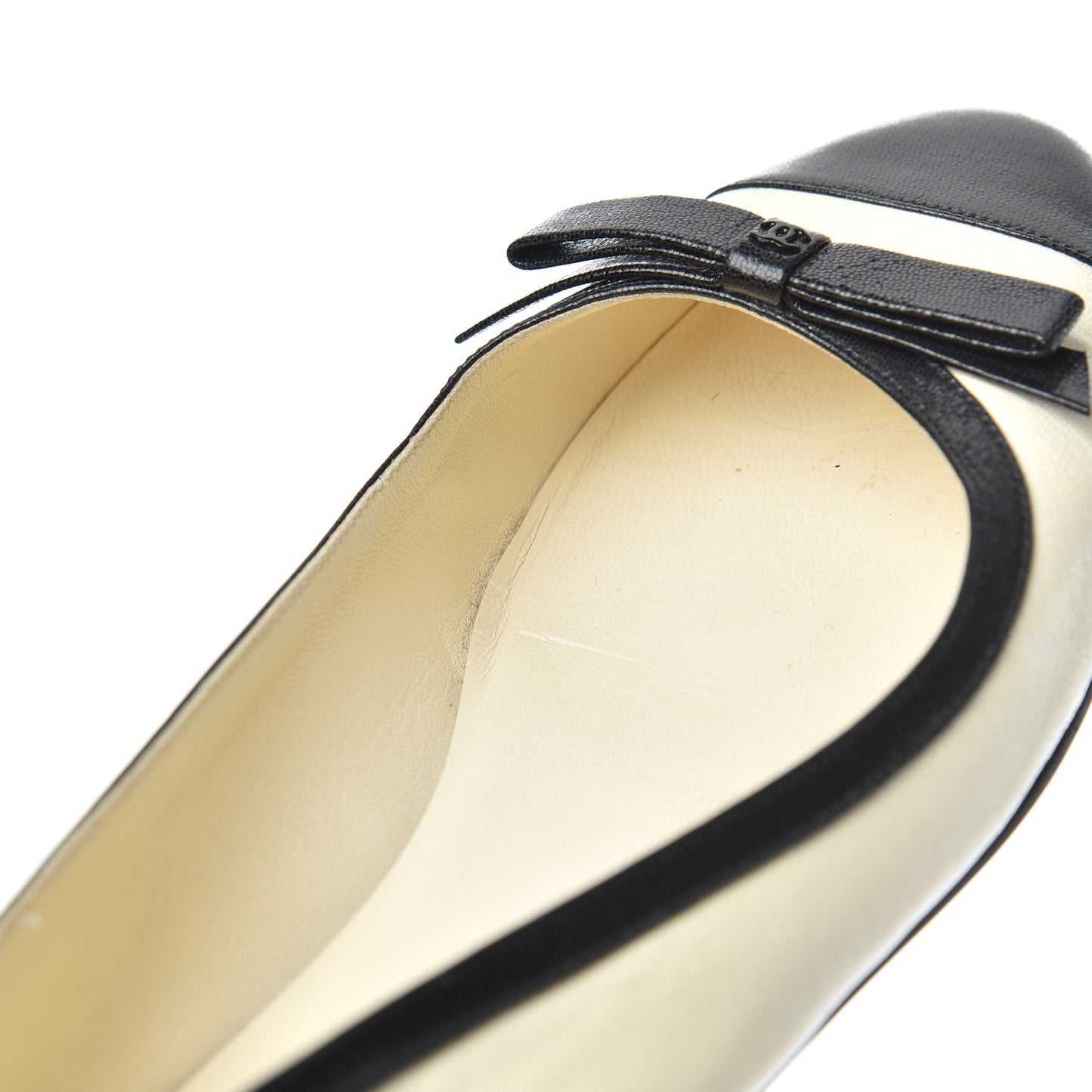 Goatskin Cap Toe Bow CC Ballerina Flats 36.5 Ivory Black