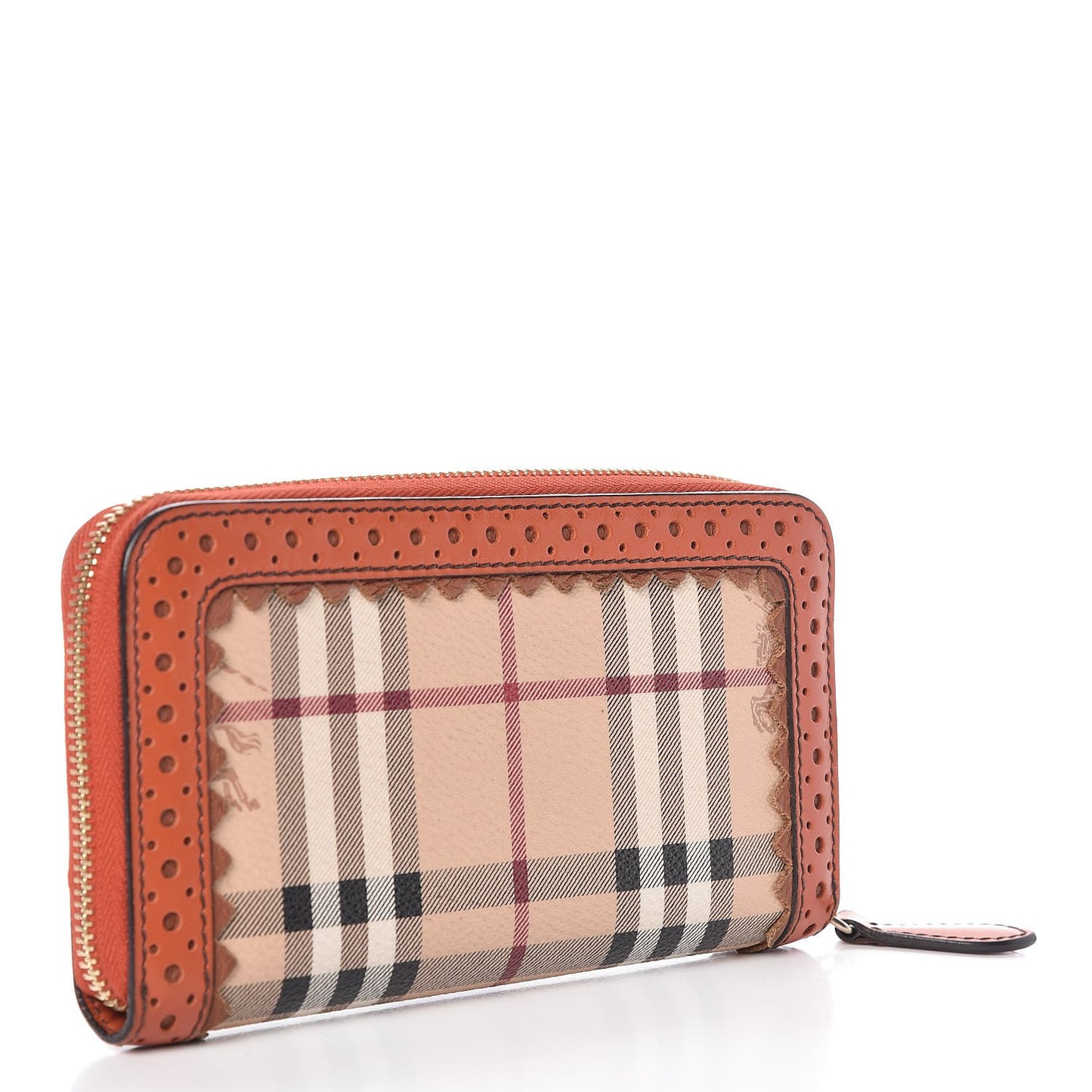 Haymarket Check Perforated Trim Large Ziggy Zip Around Wallet Orange