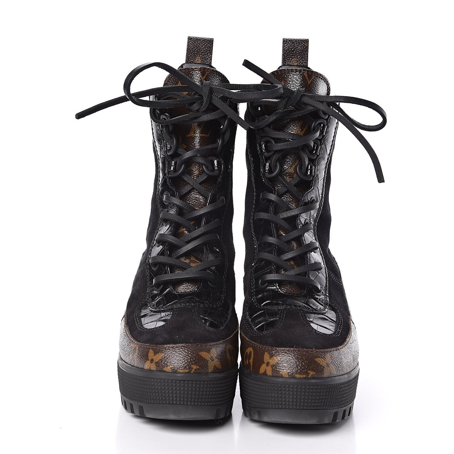 Suede Calfskin Monogram Laureate Platform Desert Boots 36 Black