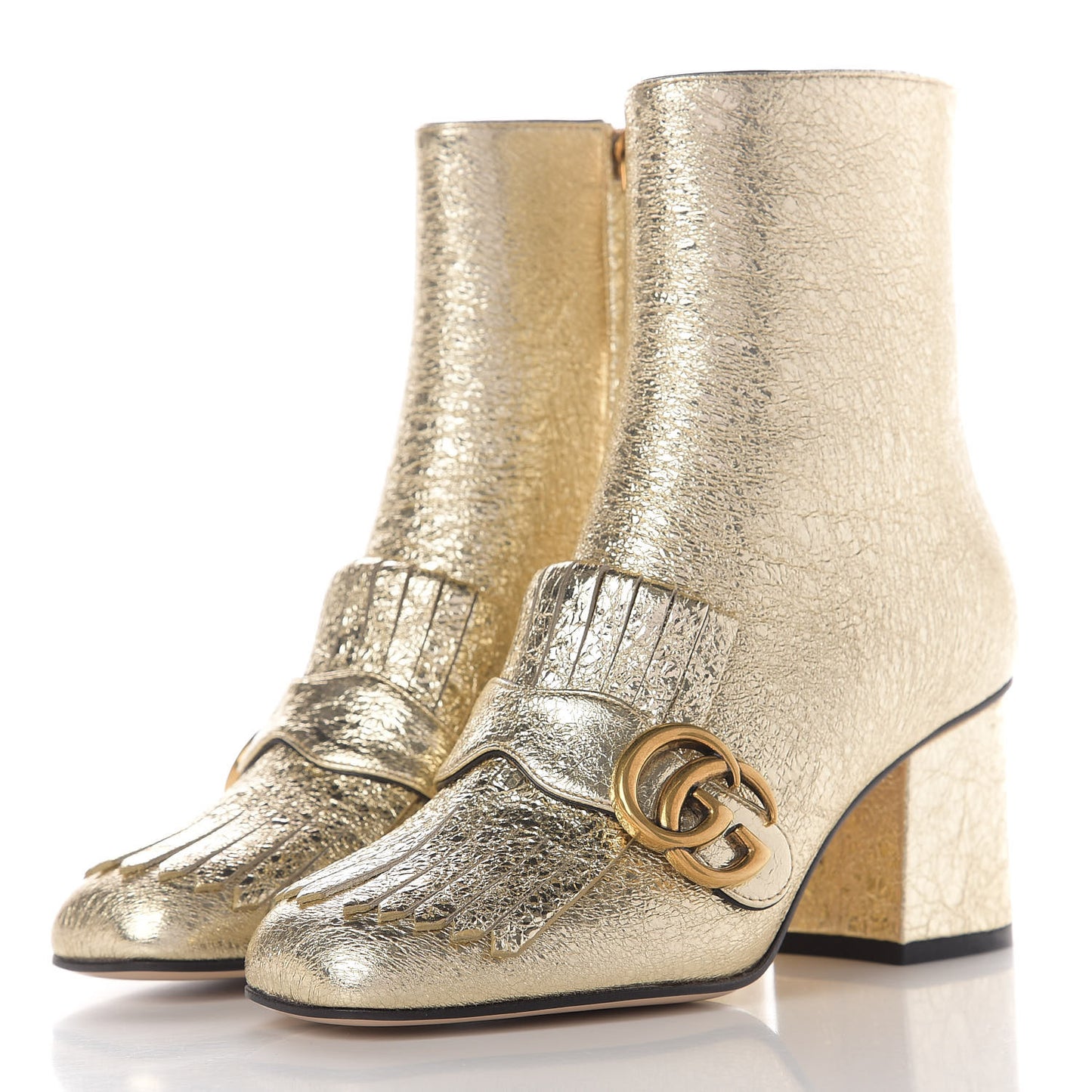Galassia GG Marmont Fringe 75mm Ankle Boots 35 Platino
