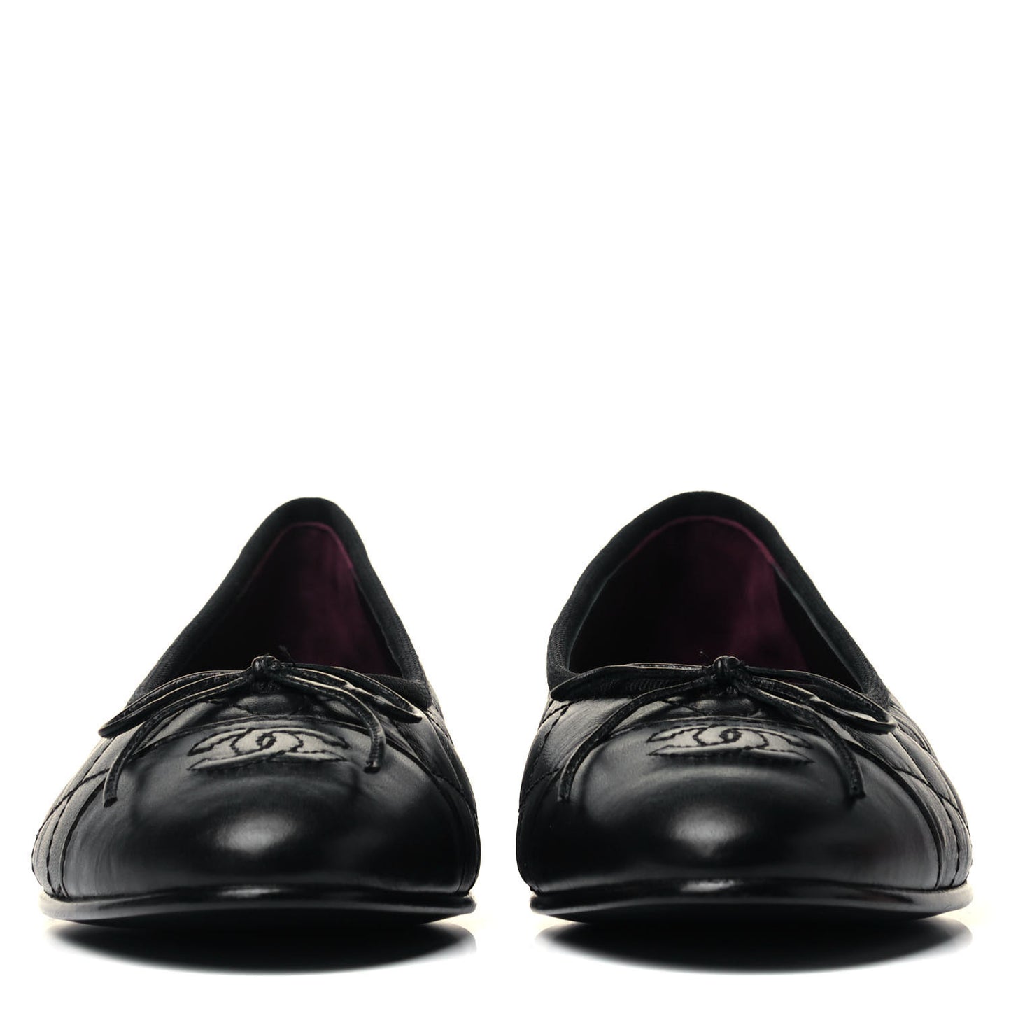Aged Calfskin Quilted CC Cap Toe Ballerina Flats 37.5 Black