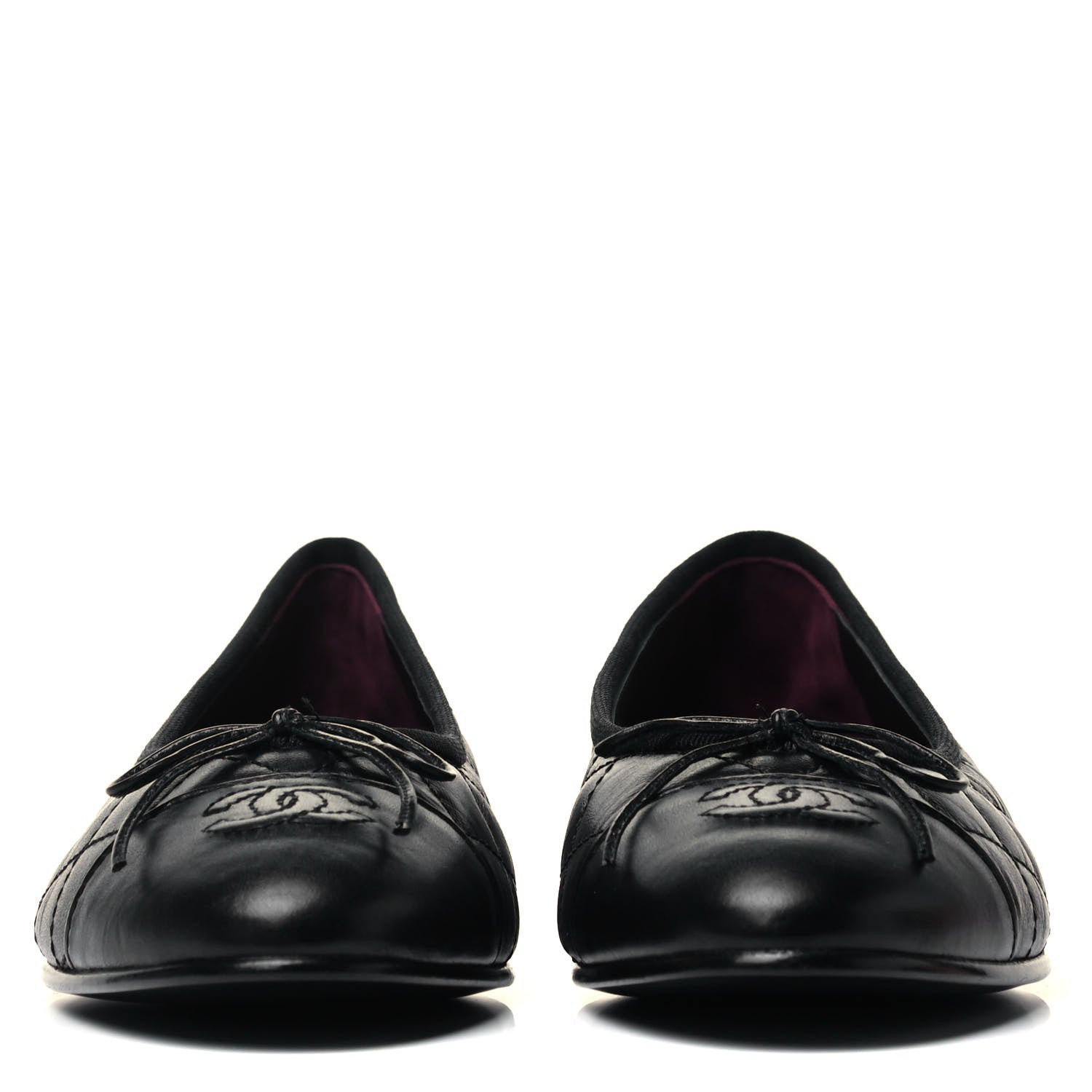 Chanel Aged Calfskin Quilted CC Cap Toe Ballerina Flats 37.5 Black 2 of 9