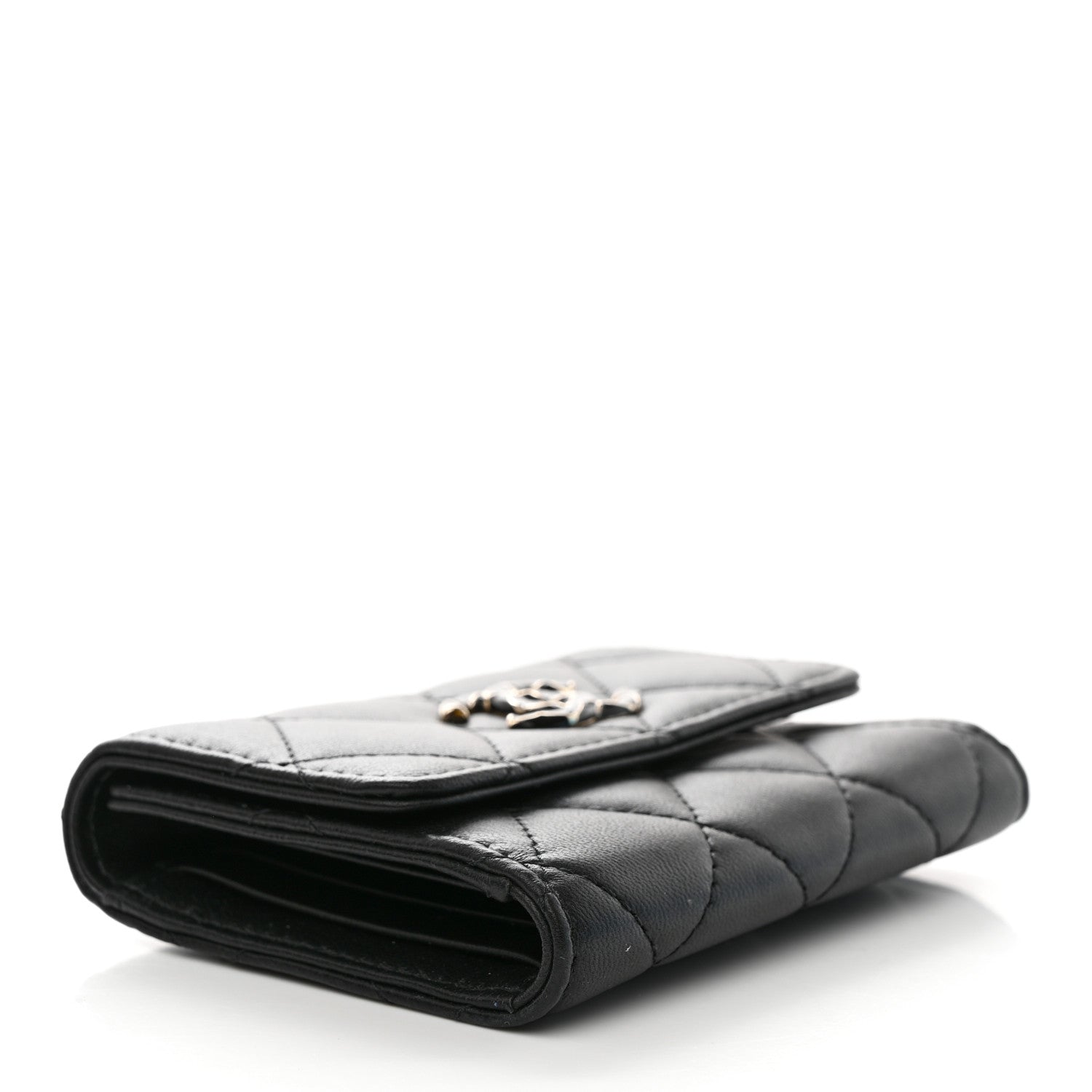 Chanel Lambskin Enamel Quilted Compact Flap Wallet Black 4 of 9
