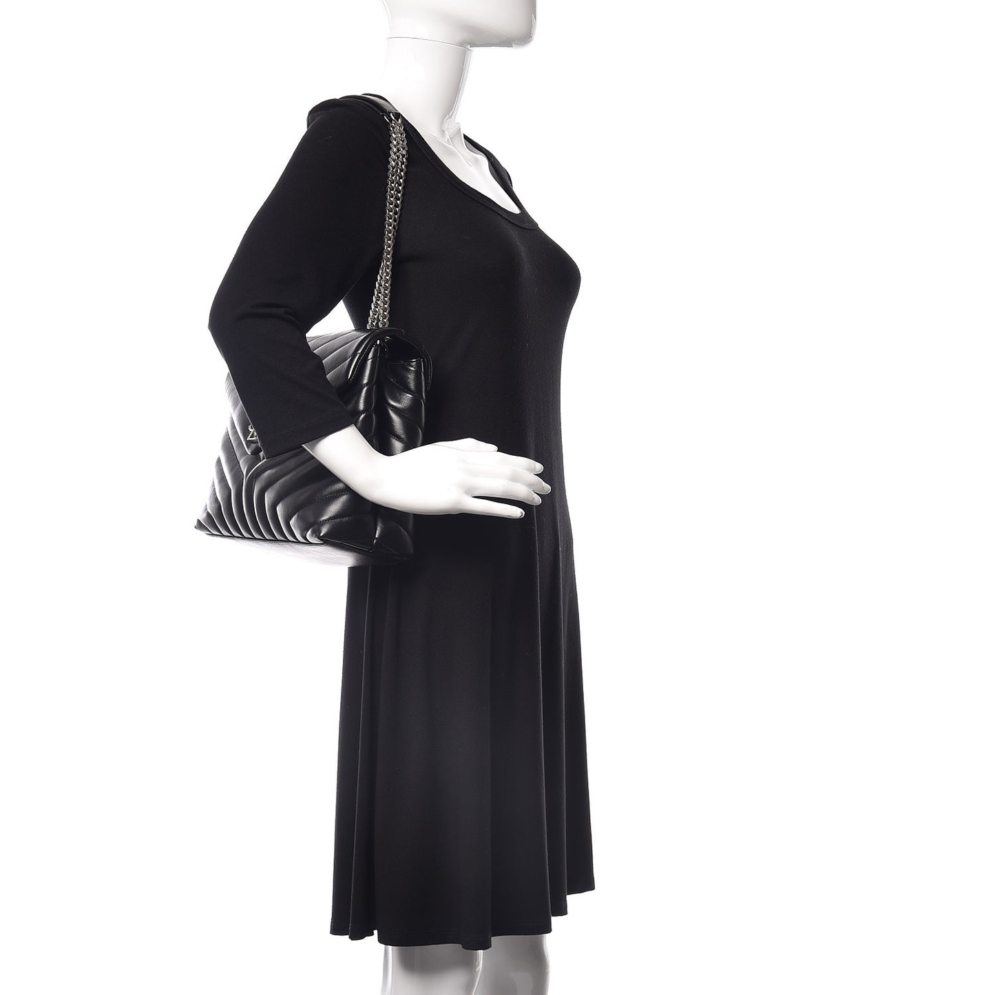 Calfskin Y Quilted Monogram Medium Loulou Chain Satchel Black