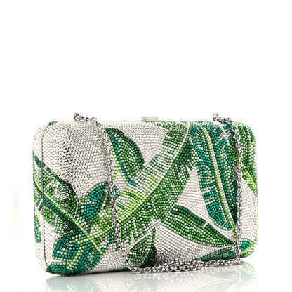 Judith Leiber Crystal Tropic Banana Leaves Minaudiere Clutch Green Silver 3 of 9