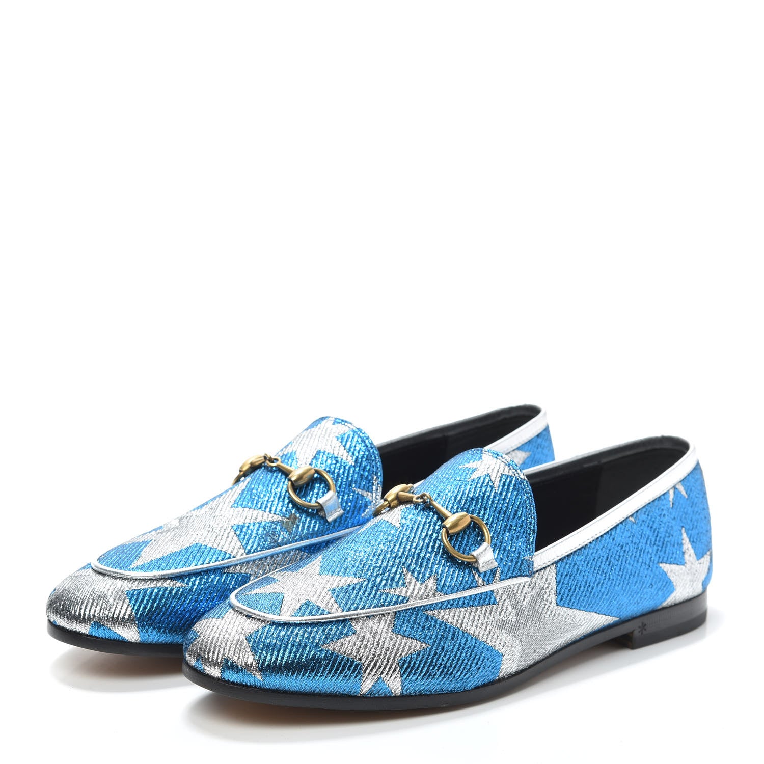 Gucci Lurex Calfskin Starry Sky Womens Jordaan Loafers 36 Bluette Silver 3 of 7