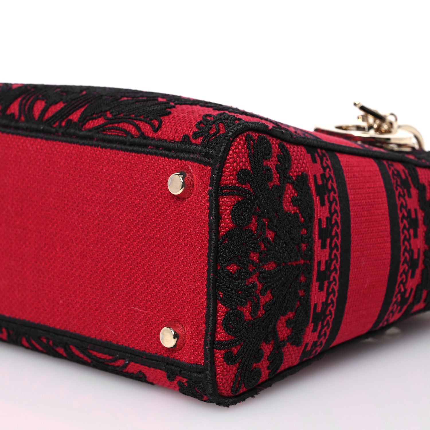 Christian Dior Canvas Embroidered Ornamental Cornely Medium Lady D-Lite Red Black 10 of 16