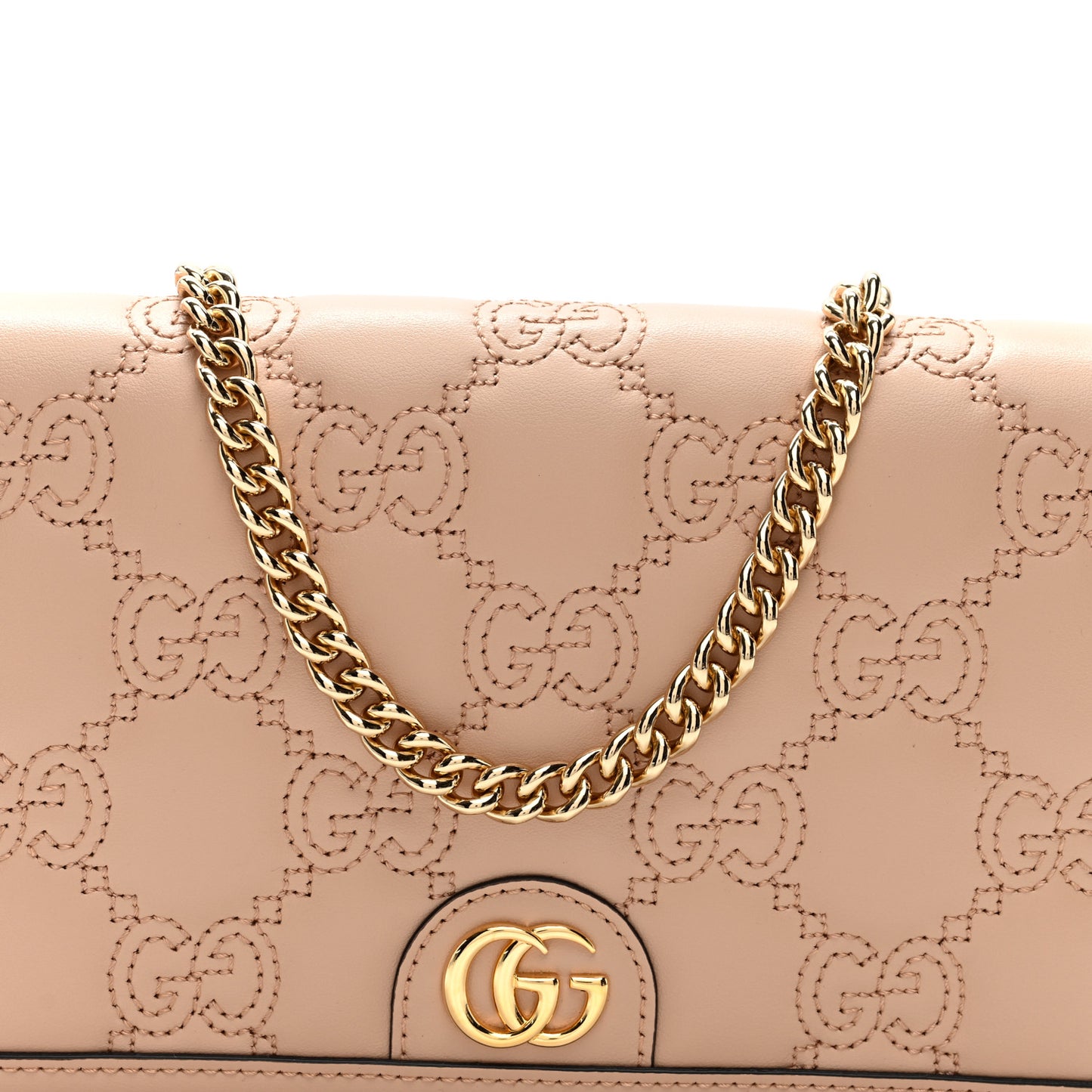 Calfskin GG Matelasse Chain Wallet Perfect Pink