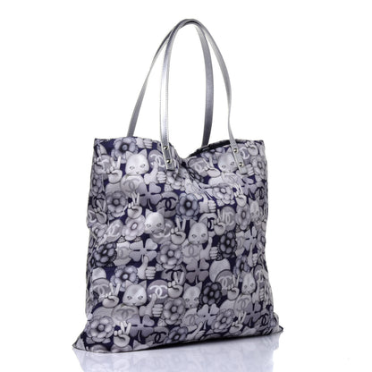 Chanel Nylon Cat Emoticon Tote Navy Silver 3 of 10