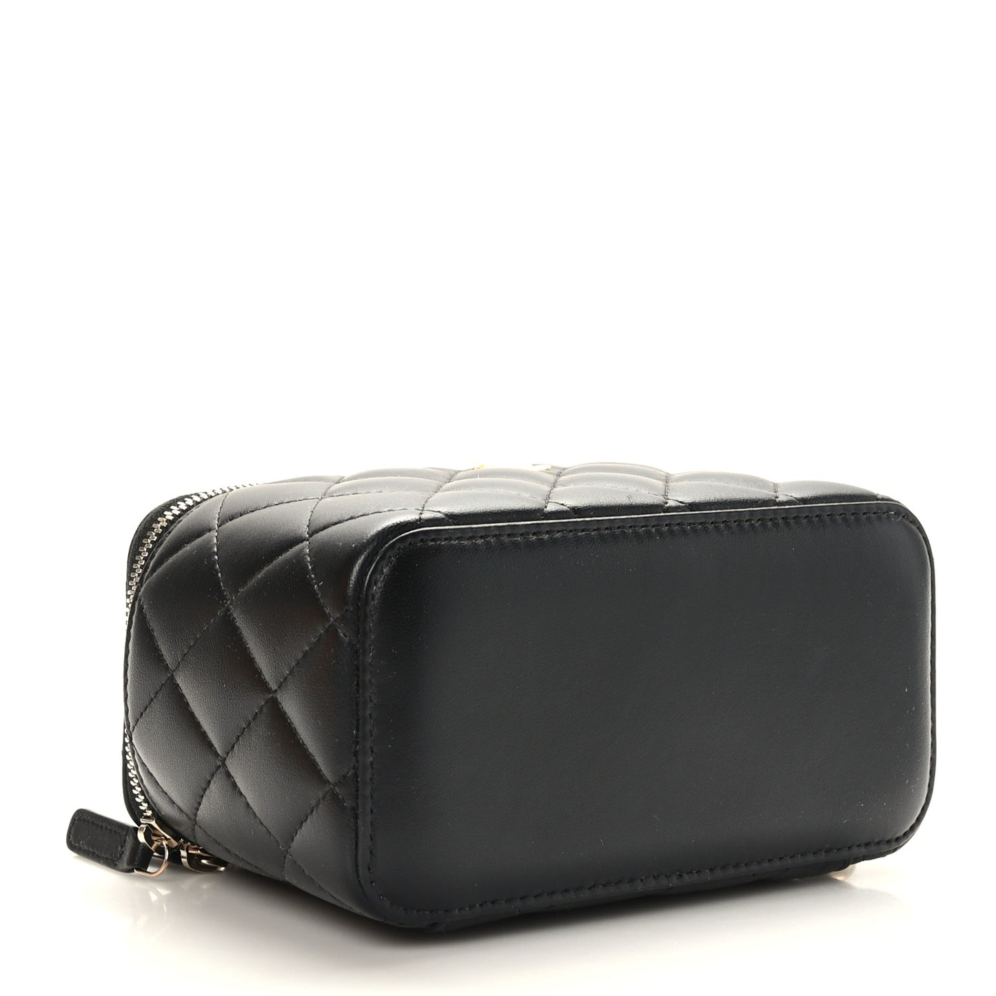 Lambskin Quilted Pearl Crush Small Vanity Case With Chain Black