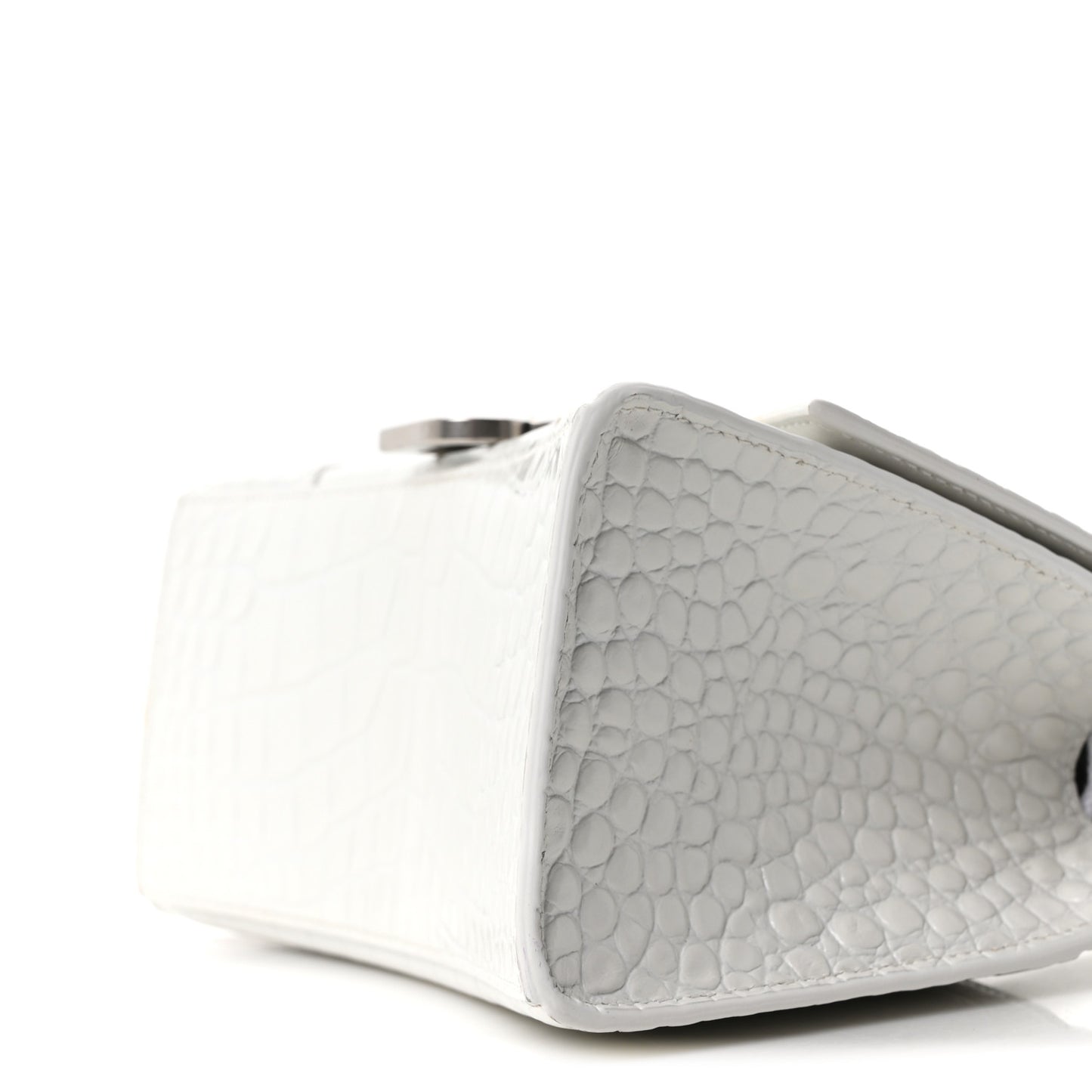 Shiny Calfskin Crocodile Embossed Small Hourglass Top Handle Bag White