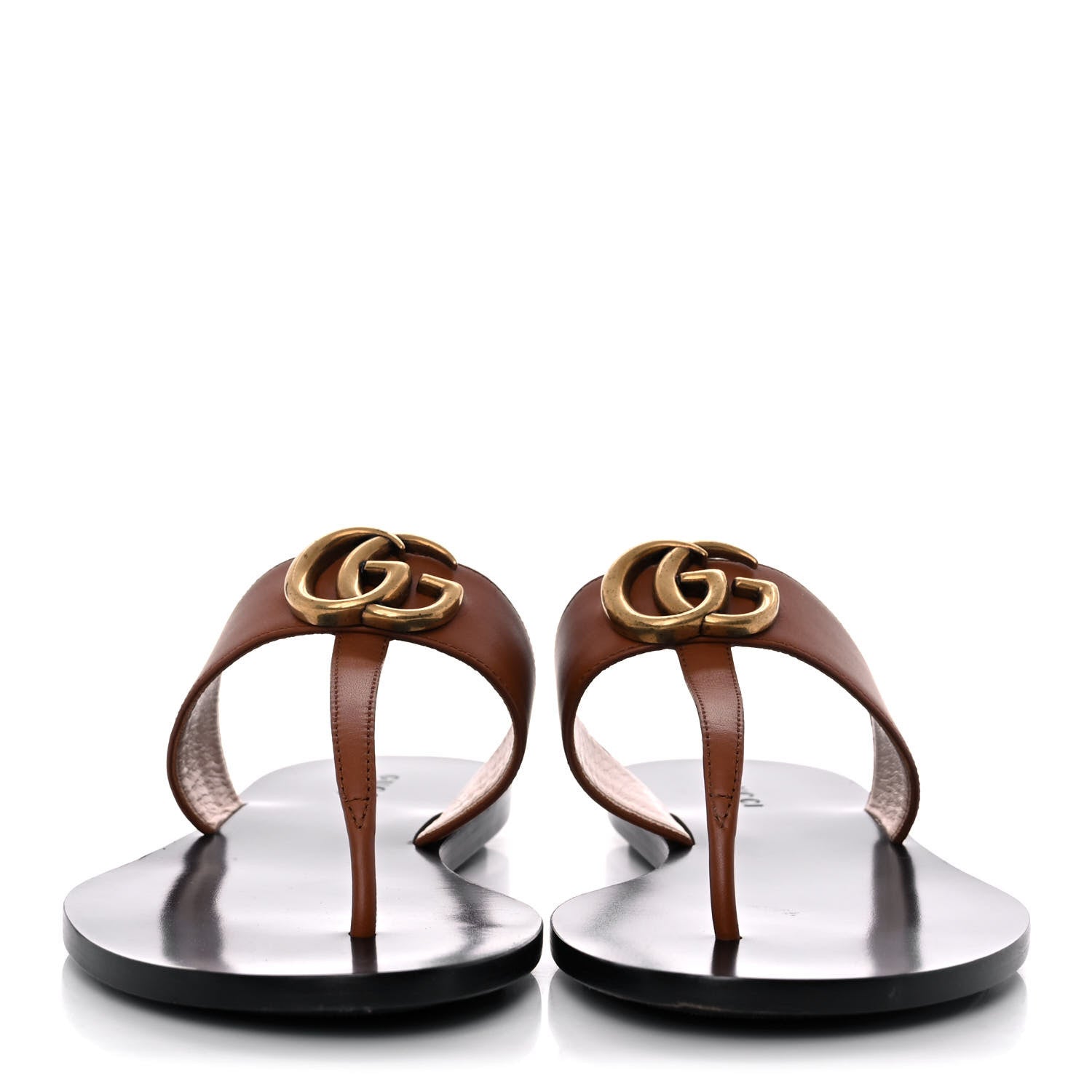 Gucci Calfskin GG Marmont Thong Sandals 37.5 Cognac 2 of 9