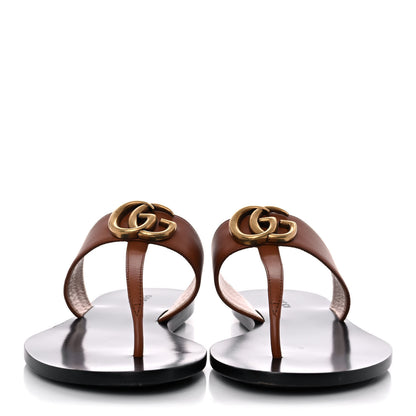 Gucci Calfskin GG Marmont Thong Sandals 37.5 Cognac 2 of 9
