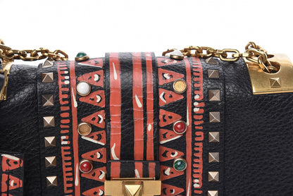 Valentino Garavani Calfskin Tribal B-Rockstud Rolling Flap Black 9 of 10
