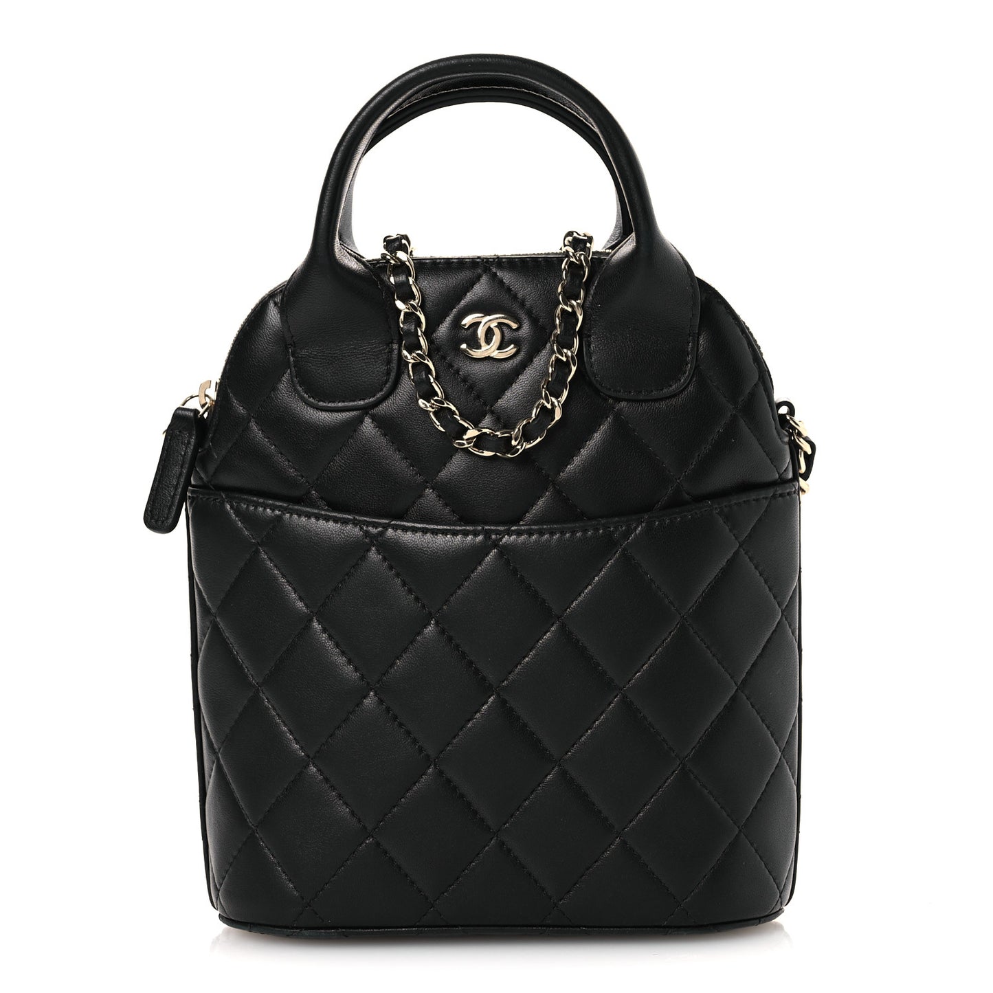 Caviar Quilted Top Handle Clutch With Chain Black