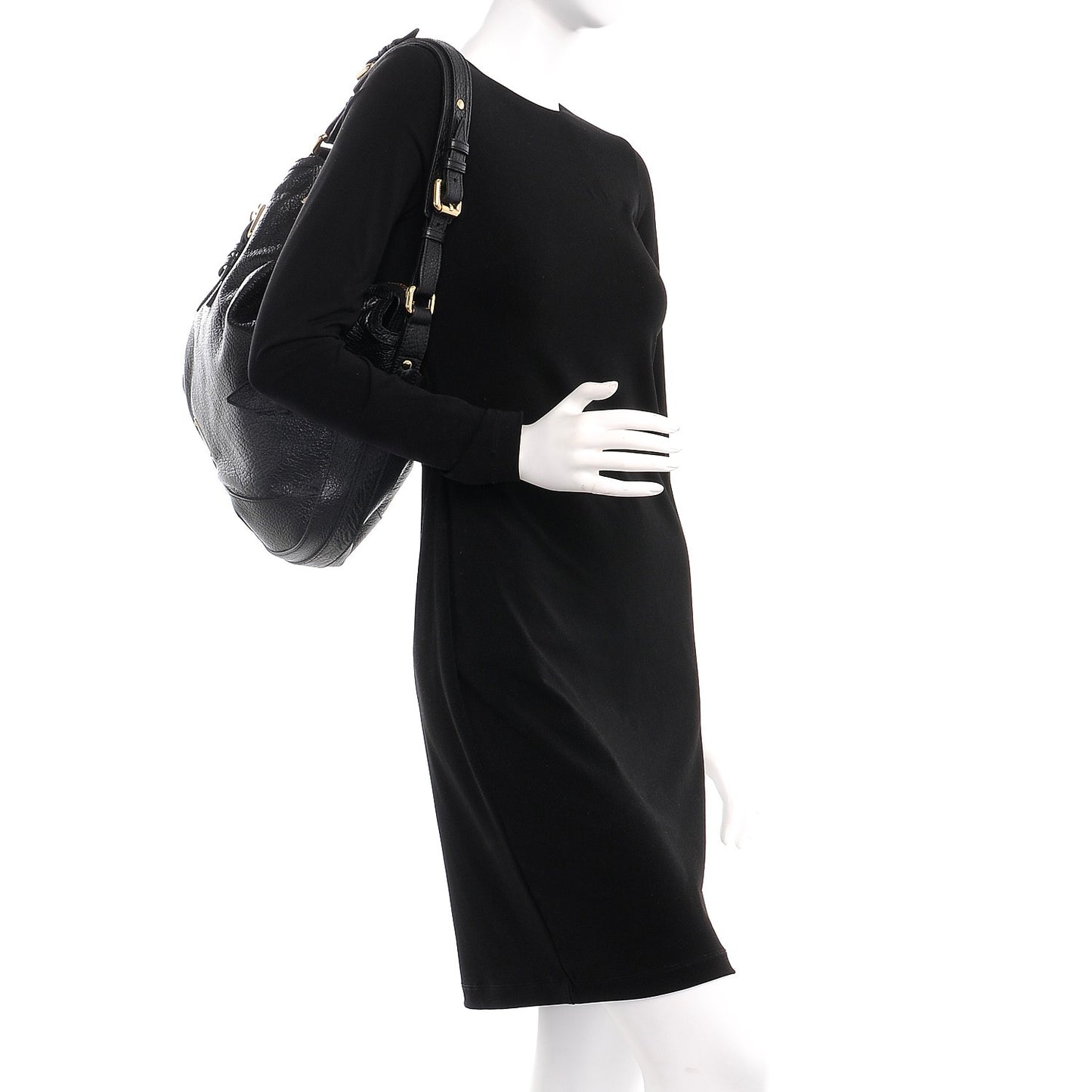 Signature Grain Calfskin Buckle Hobo Black