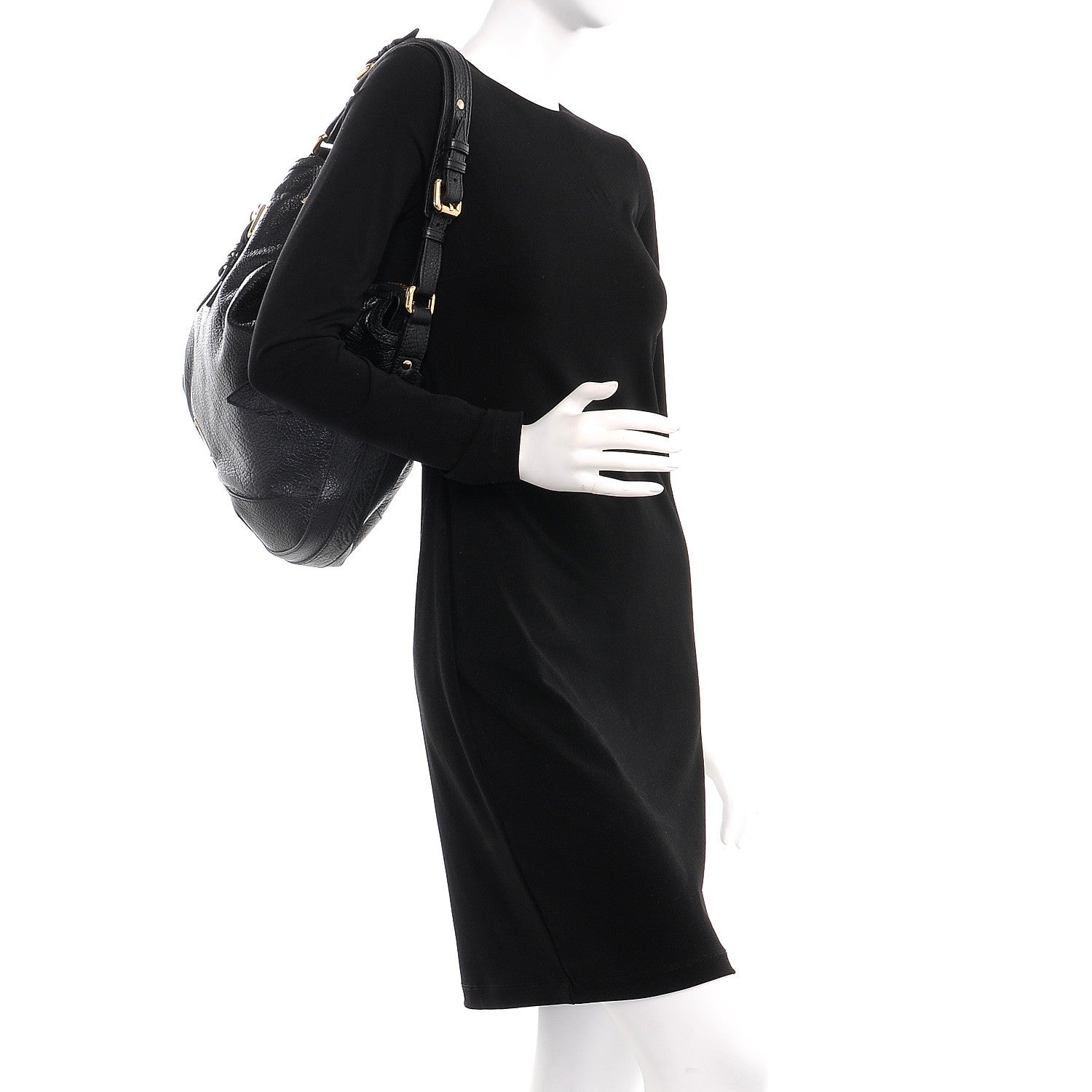 Burberry Signature Grain Calfskin Buckle Hobo Black 2 of 8