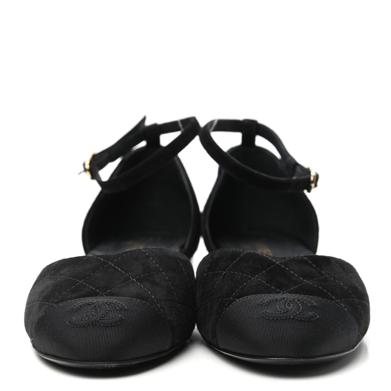 Chanel Grosgrain Cap Toe CC Ankle Strap Sandals 37 Black 2 of 9