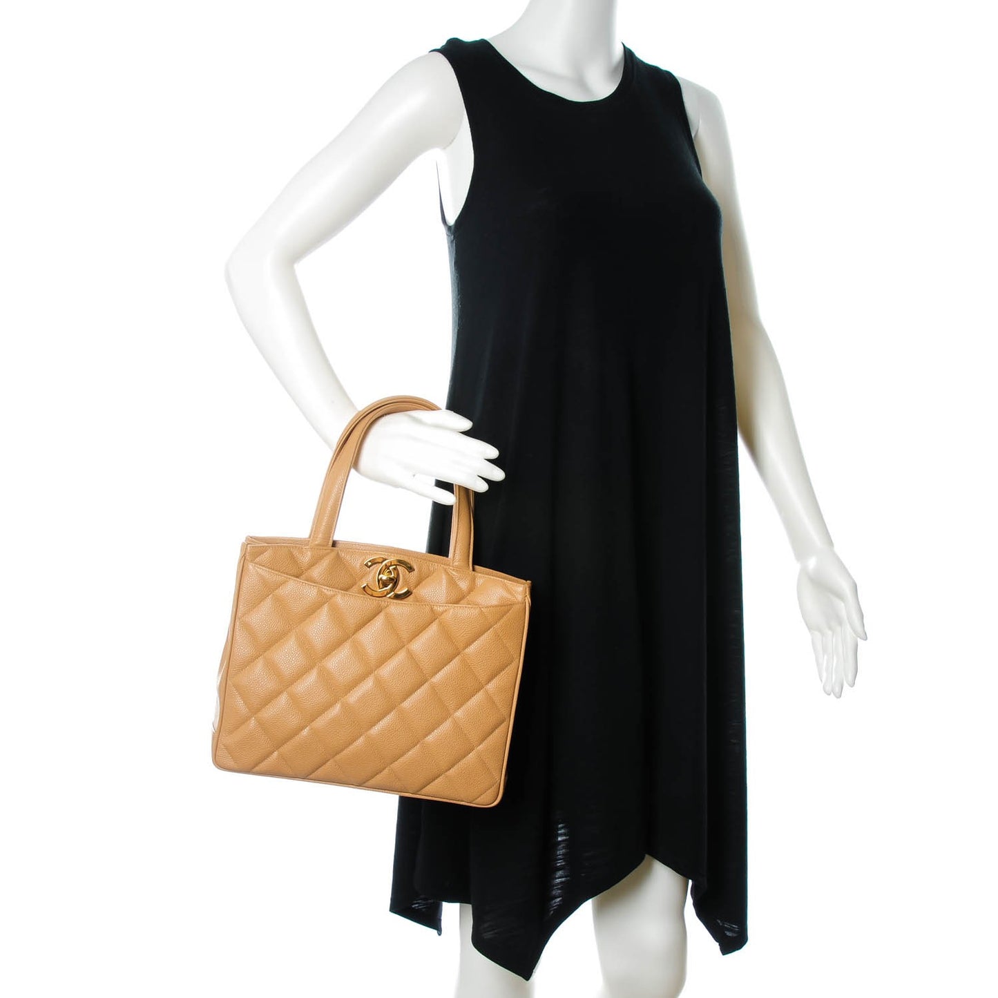 Caviar Quilted Tote Beige