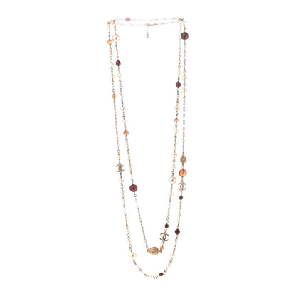 Chanel Pearl Crystal Bead CC Long Necklace Black Brown White 3 of 5