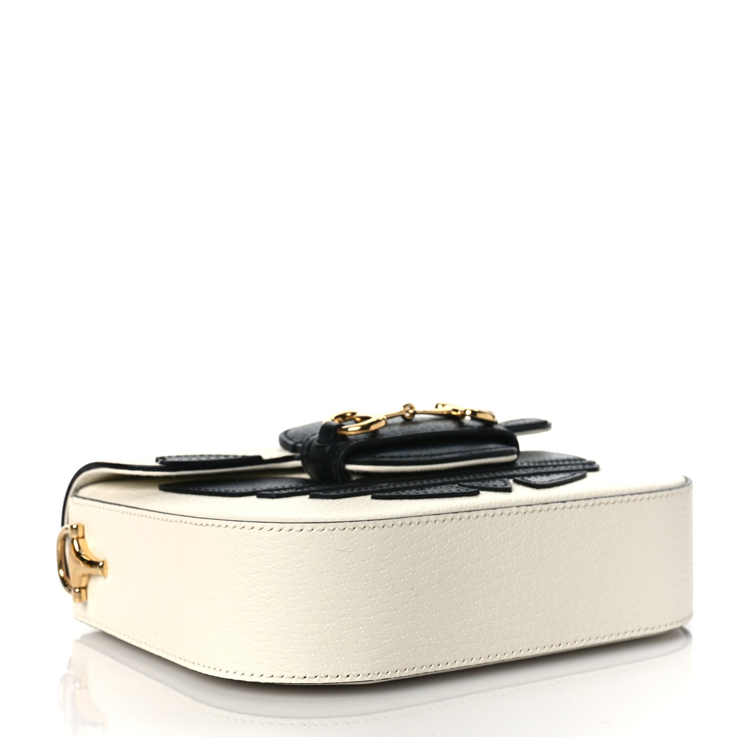 X ADIDAS Textured Dollar Calfskin Web Trefoil Mini Horsebit 1955 Shoulder Bag Off White Black