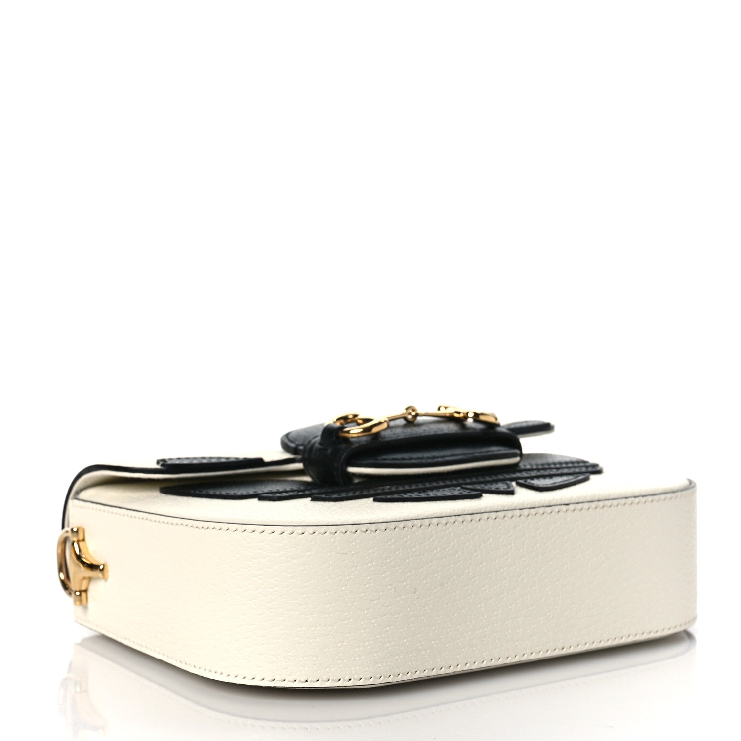 Gucci X ADIDAS Textured Dollar Calfskin Web Trefoil Mini Horsebit 1955 Shoulder Bag Off White Black 3 of 11