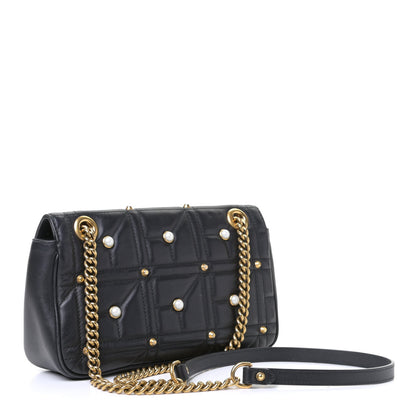 Gucci Calfskin Matelasse Studded Small Pearly GG Marmont Shoulder Bag Black 2 of 6