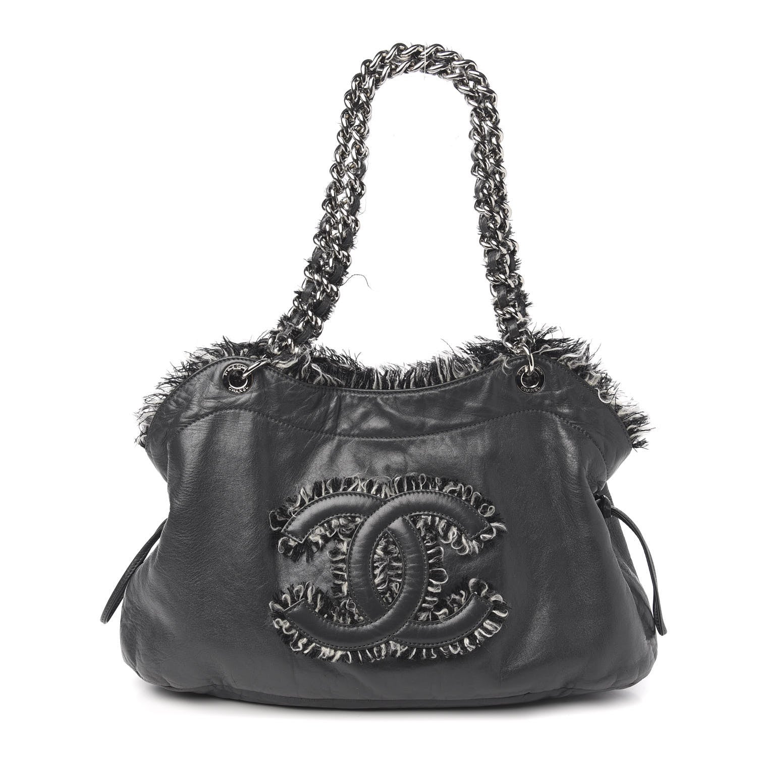 Chanel Tweed Lambskin Drawstring Tweedy Tote Dark Grey 1 of 10