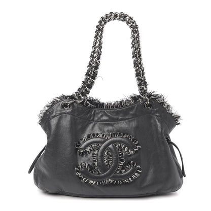 Chanel Tweed Lambskin Drawstring Tweedy Tote Dark Grey 1 of 10