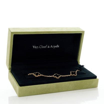 Van Cleef & Arpels 18K Yellow Gold Black Onyx 5 Motifs Vintage Alhambra Bracelet 5 of 5
