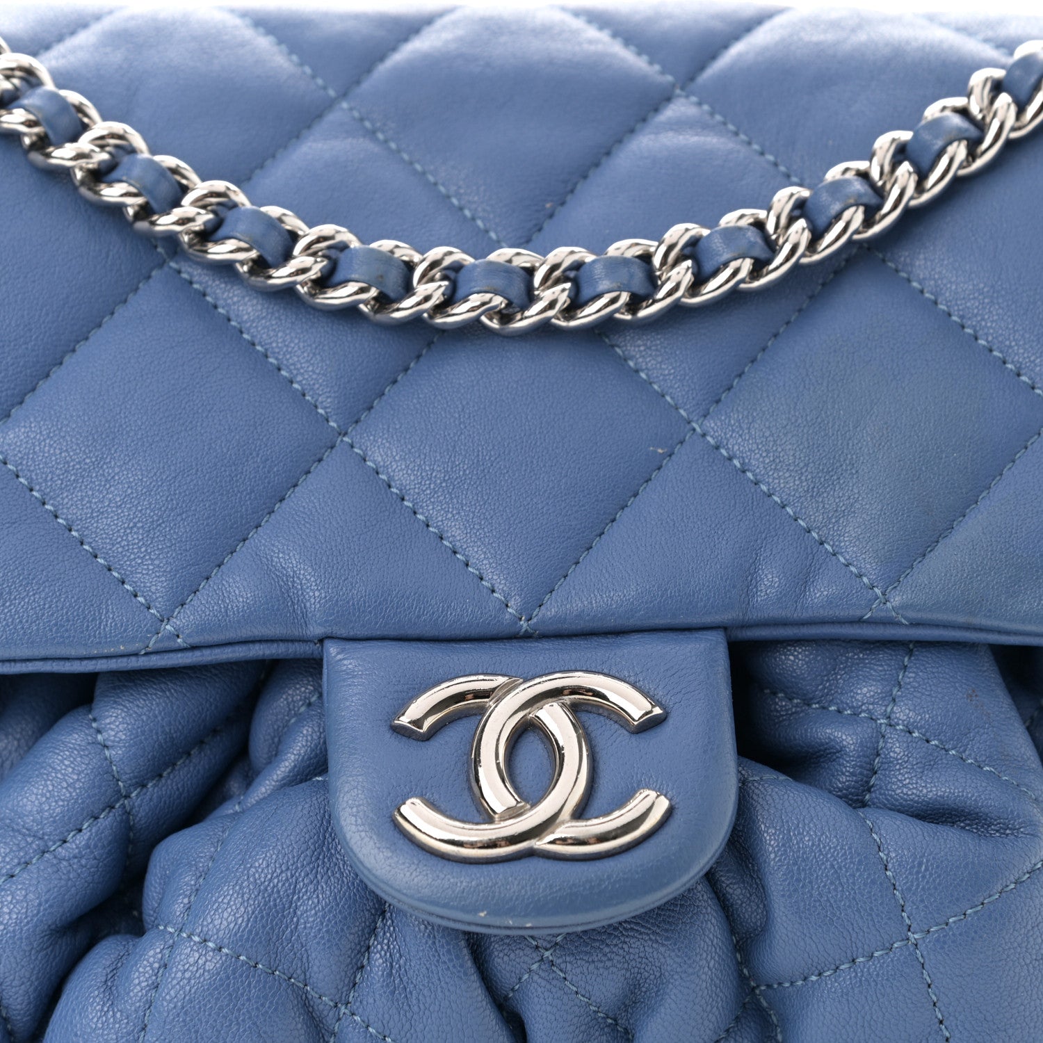 Chanel Washed Lambskin Quilted Medium Chain Around Messenger Blue 8 of 10