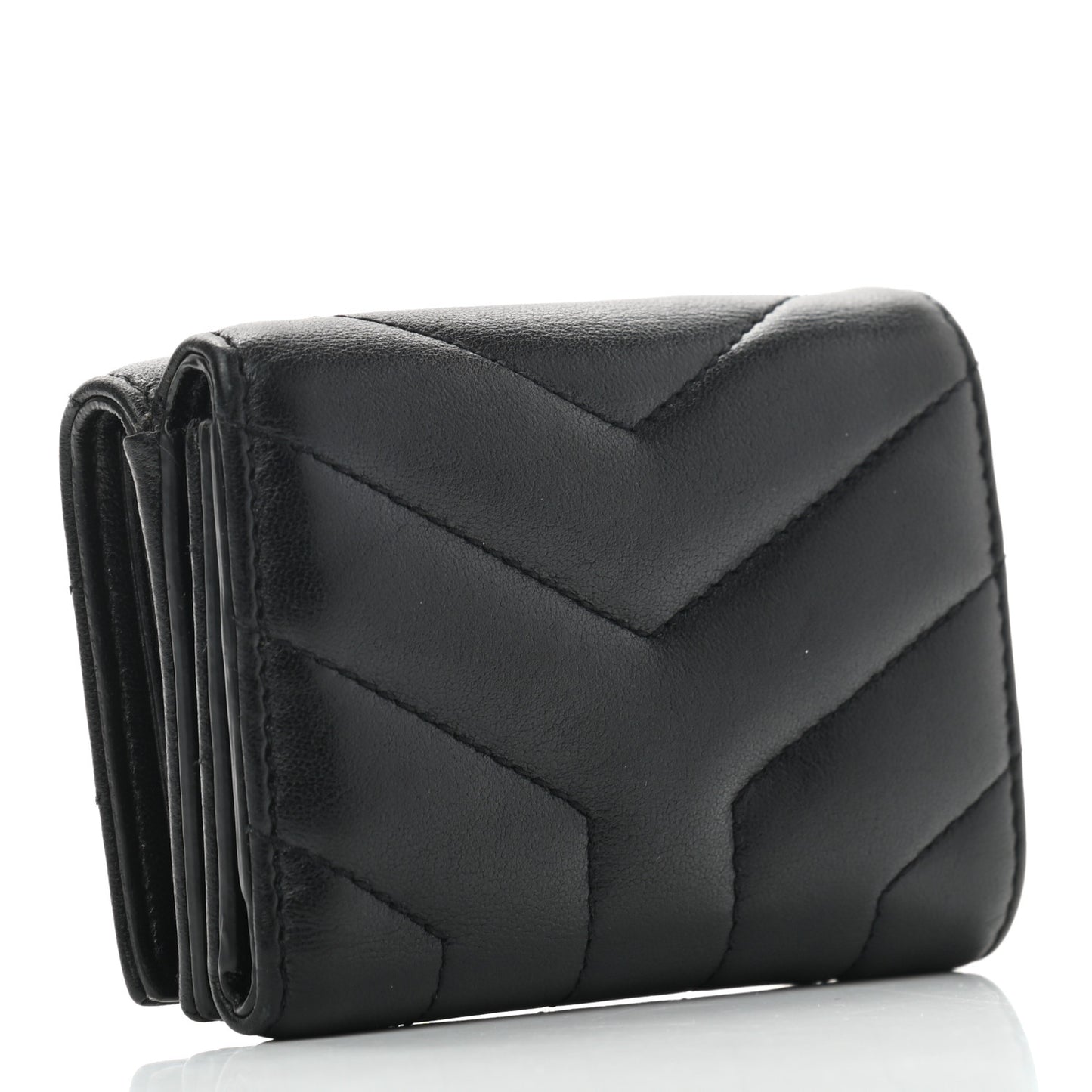 Lambskin Y Quilted Monogram Loulou Tiny Wallet Black